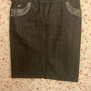 Marks & Spencer Black Denim Pencil Skirt with Lace Detail